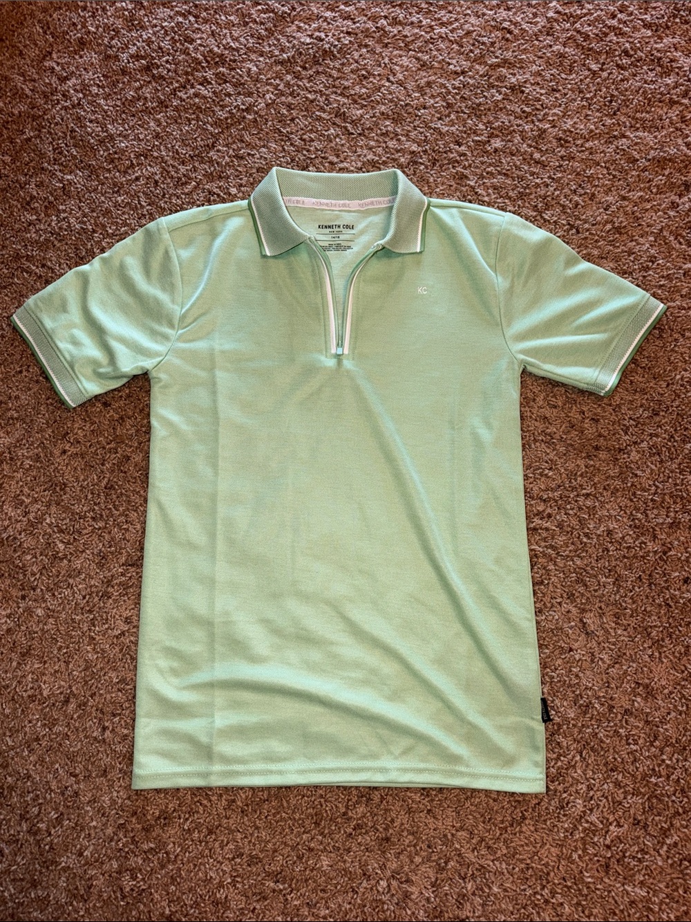 Kenneth Cole Boy’s Light Mint Short-Sleeve Zip Polo